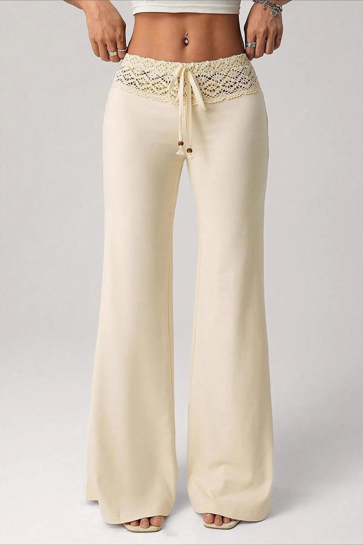 Splice Lace Waist Flared Pants - Image 3