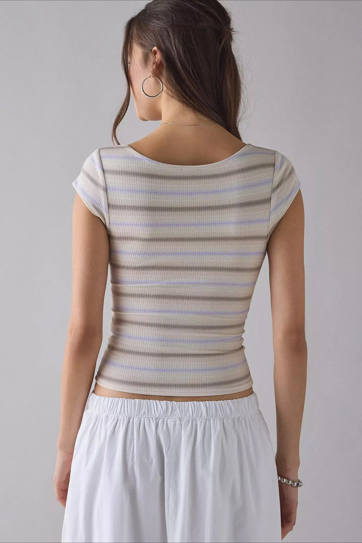 Square Neck Ribbed Printed T-shirt - Image 7