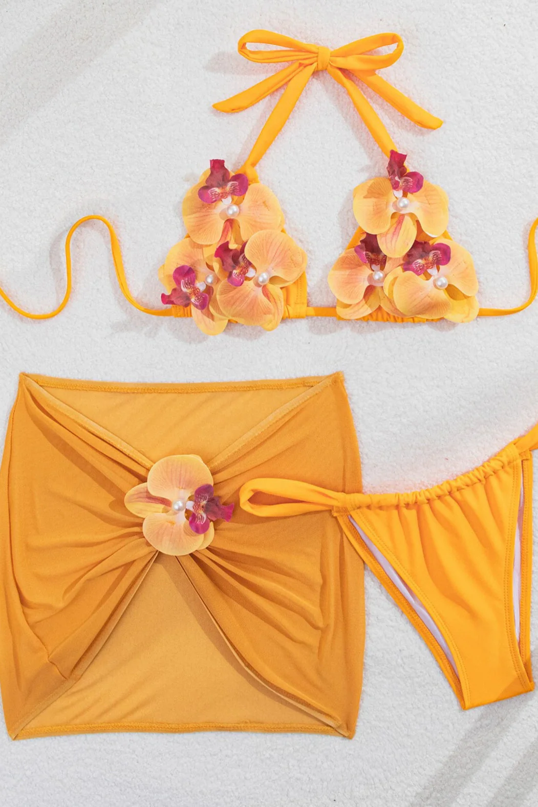 Stereo Flower Decor Three Piece Swim Set - Image 3
