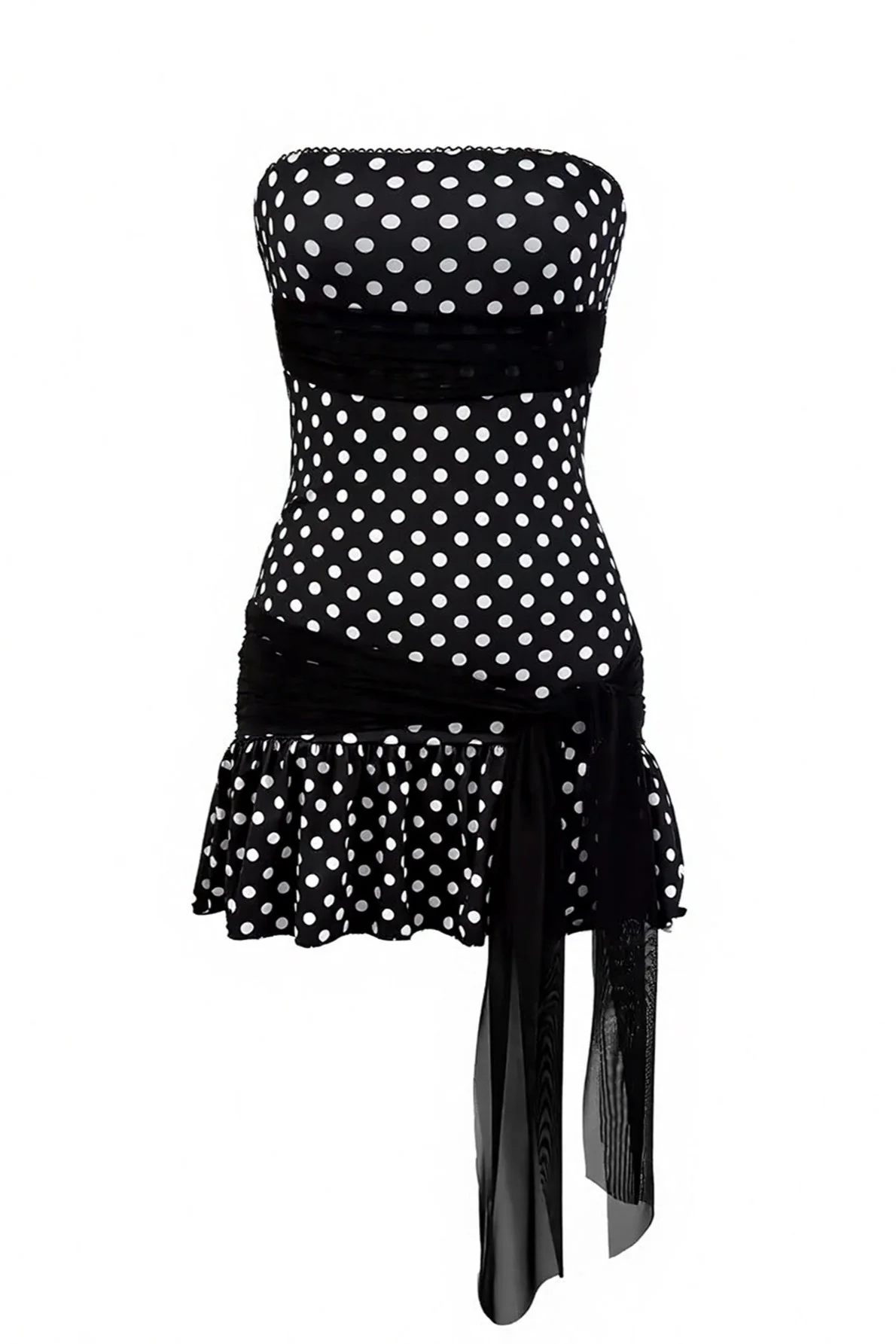 Strapless Tie Polka Dot Mini Dress - Image 5
