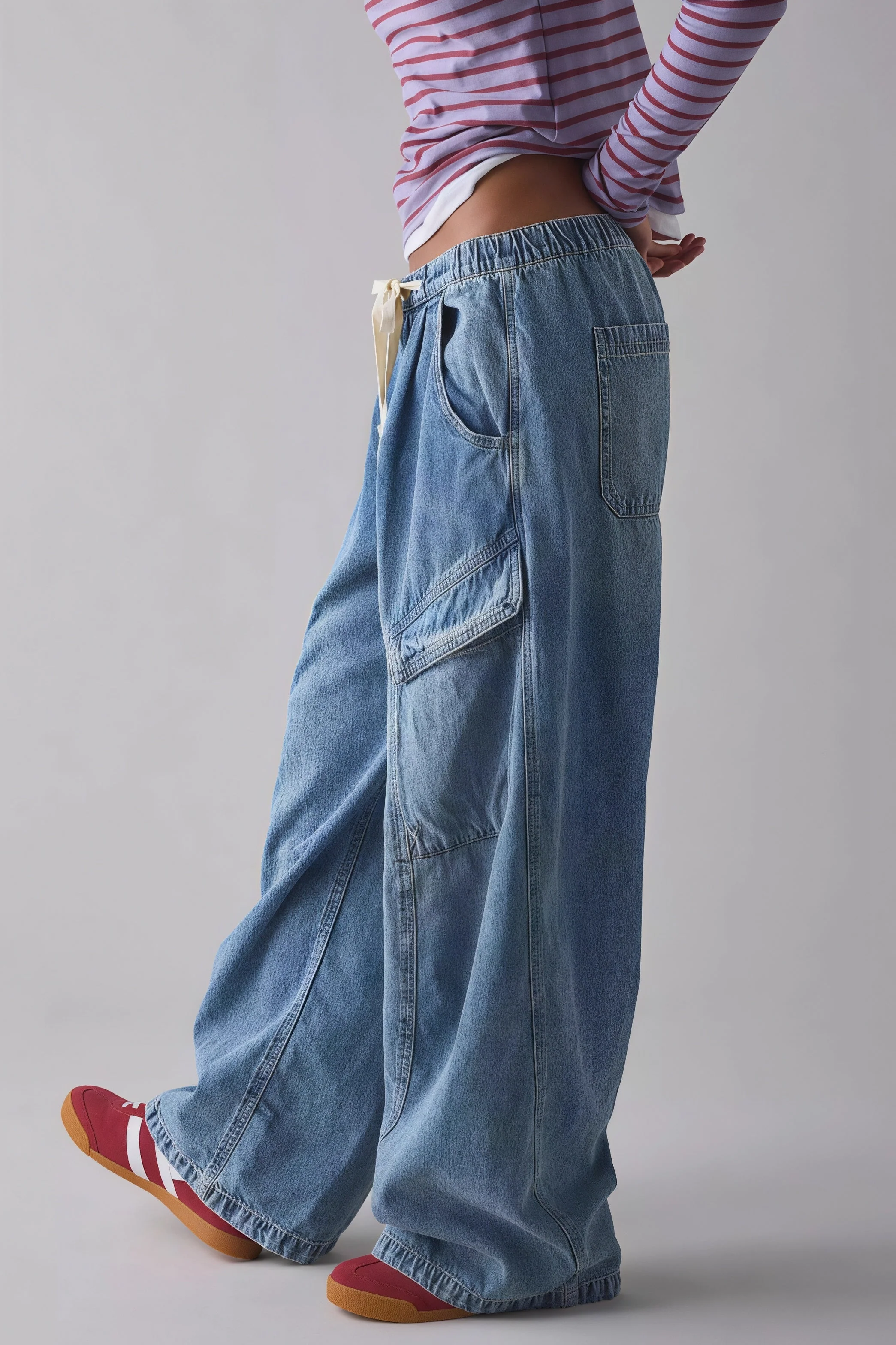 Street Tie Casual Loose Pocket Jeans - Image 2