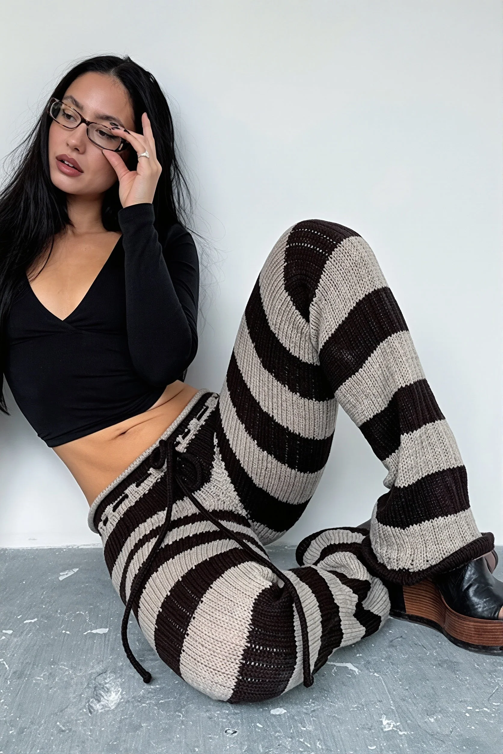 Striped Color Block Knit Skinny Pants - Image 2