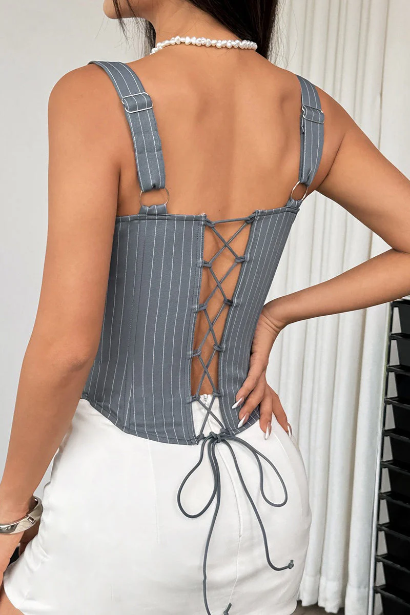 Striped Color Block Ruffle Trim Boned Cami Top - Image 5