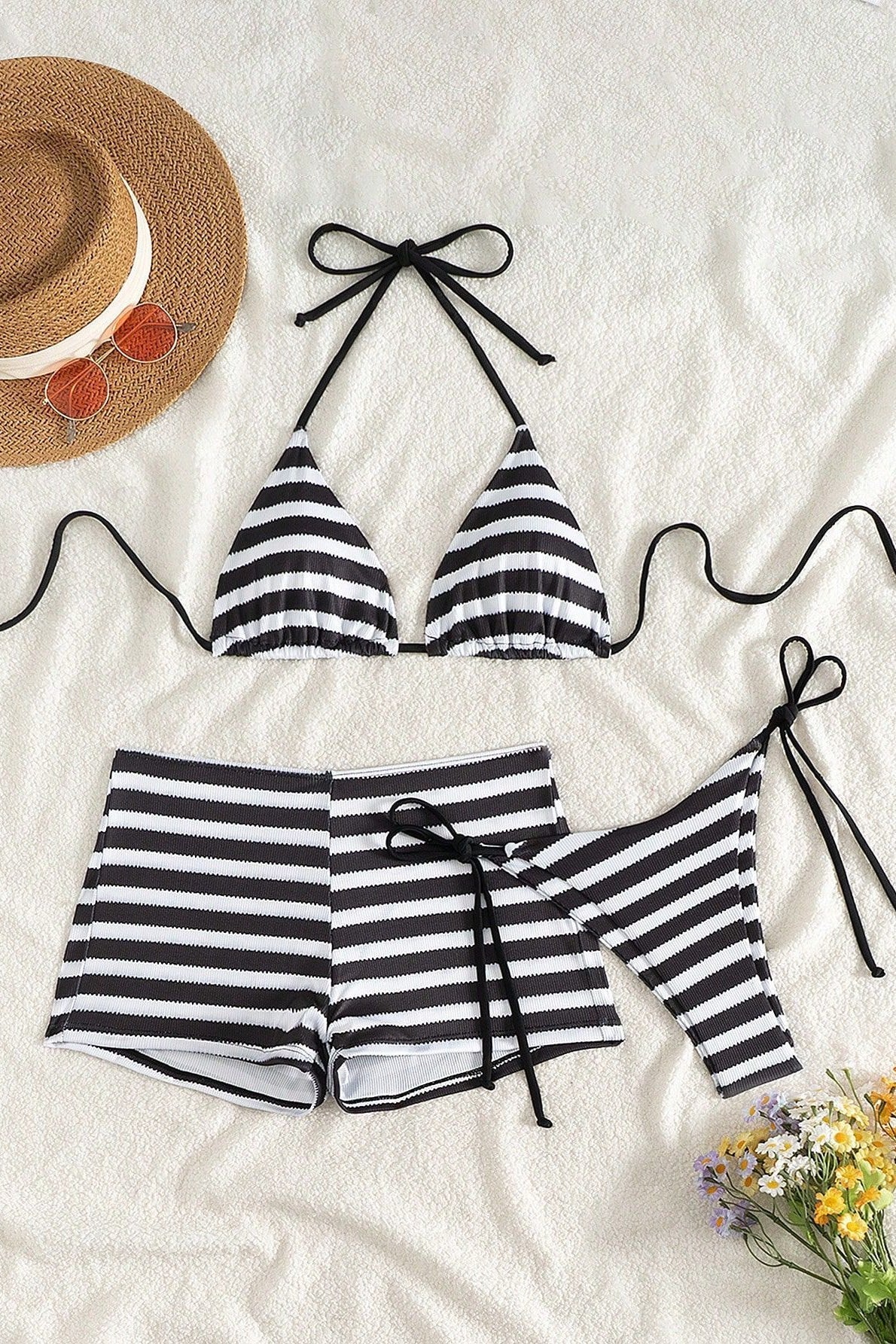 Striped Fitted Boy Short Three Piece Swim Set - Image 2