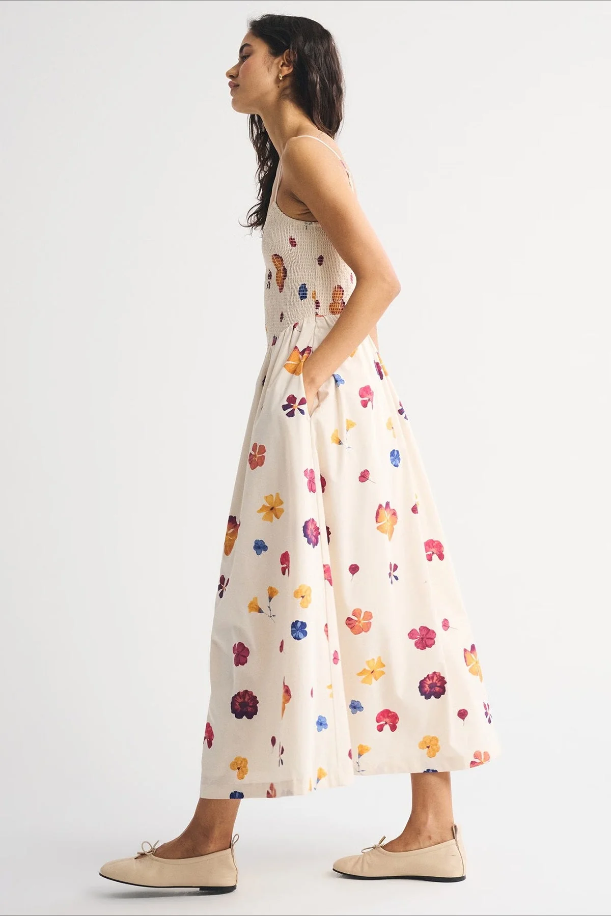 Striped Pocket A-Line Printed Midi Dress - Image 8