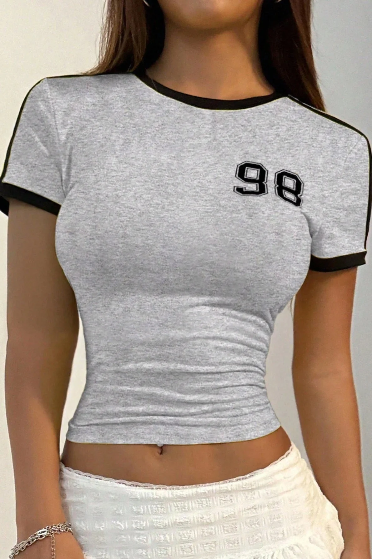 Sweet Round Neck Printed Cropped T-shirt - Image 5