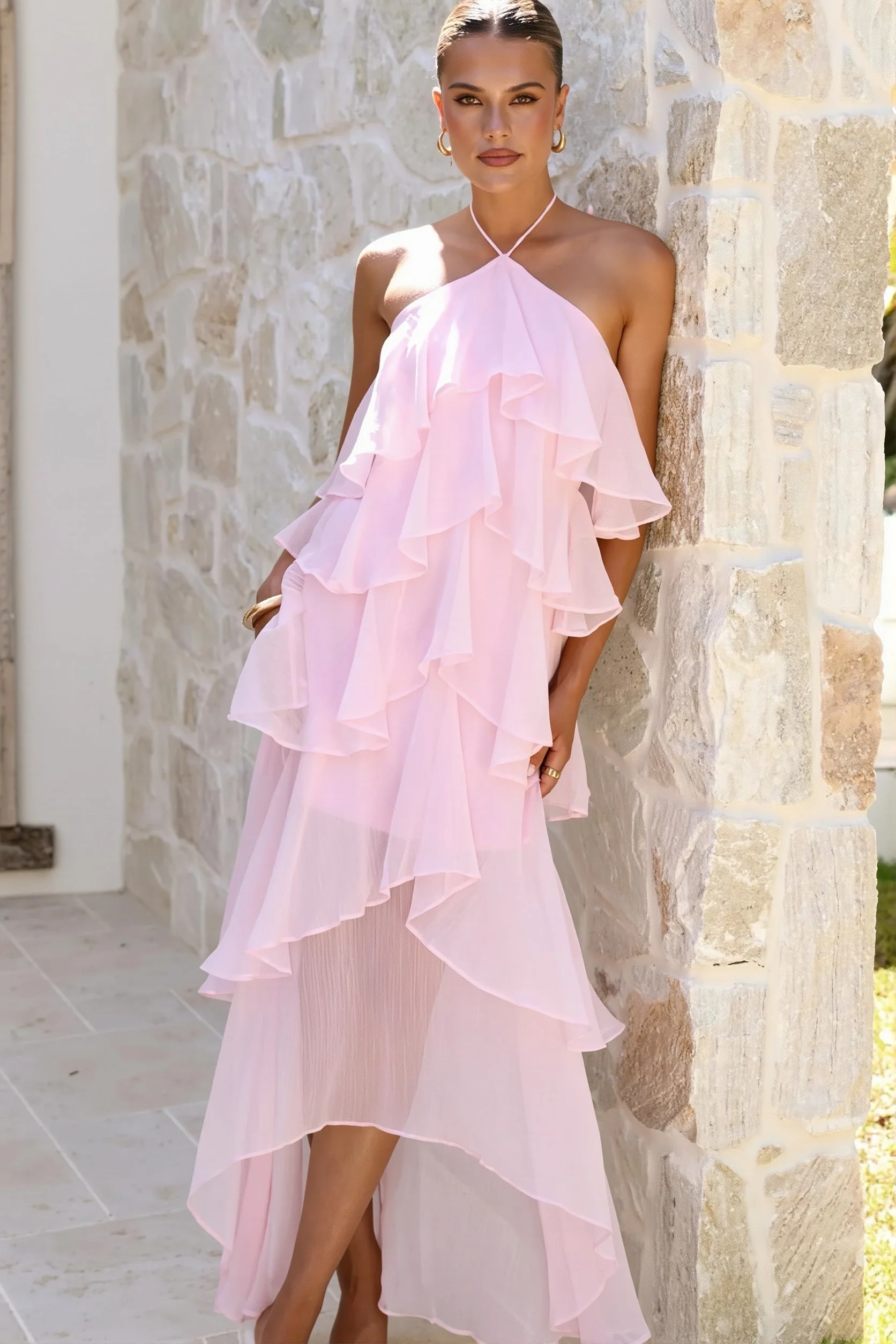 Tiered Ruffle Chiffon Print Maxi Dress - Image 13