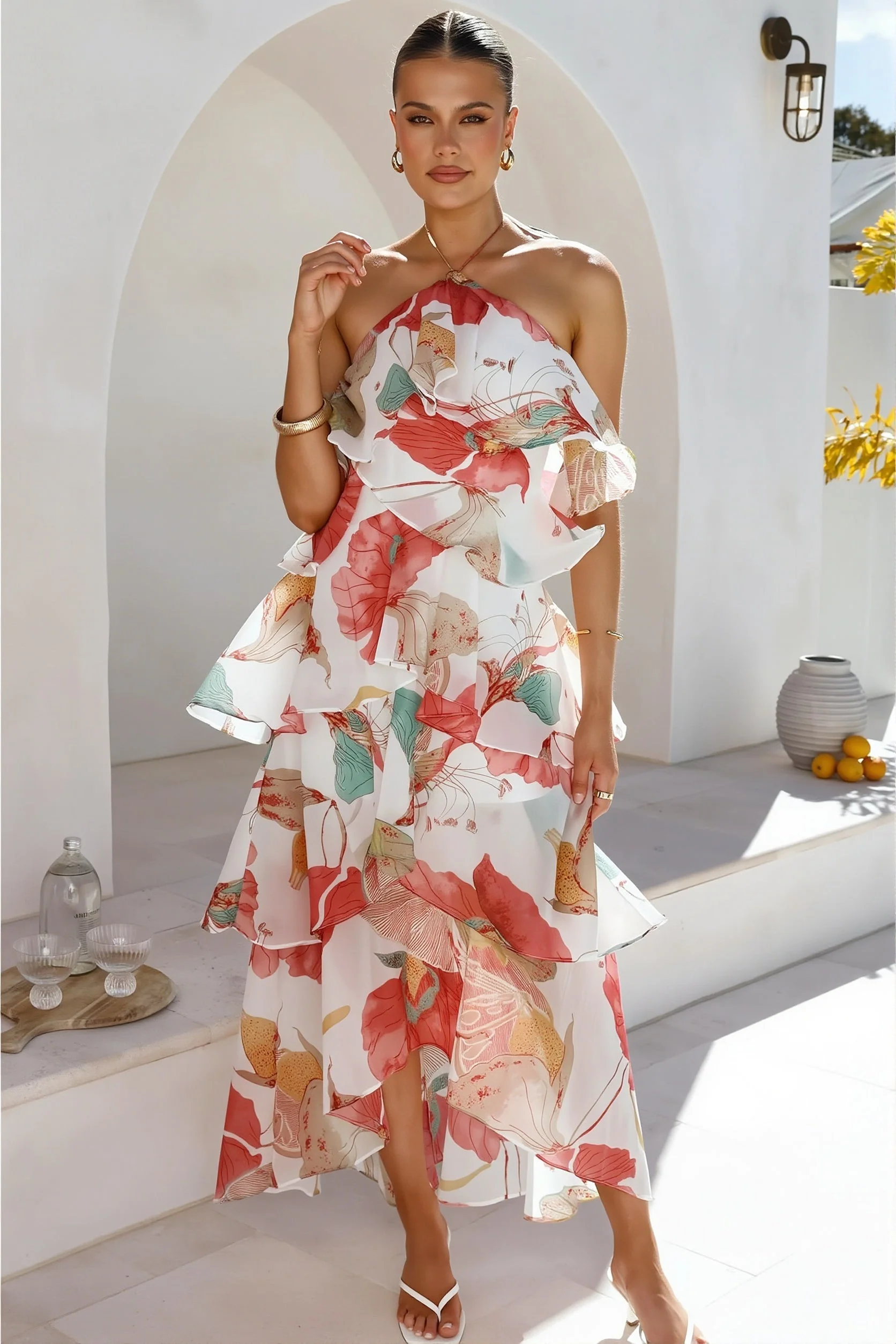Tiered Ruffle Chiffon Print Maxi Dress - Image 6