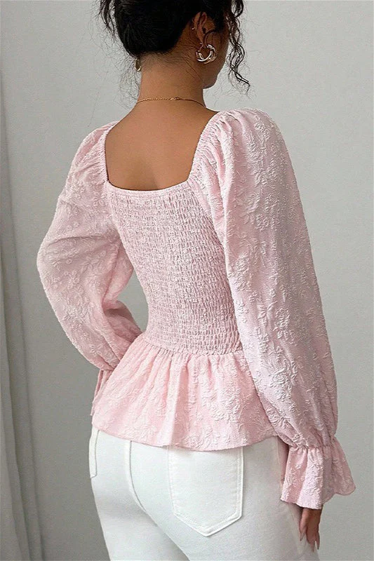U Neck Tie Long Sleeve Designer Blouse - Image 3