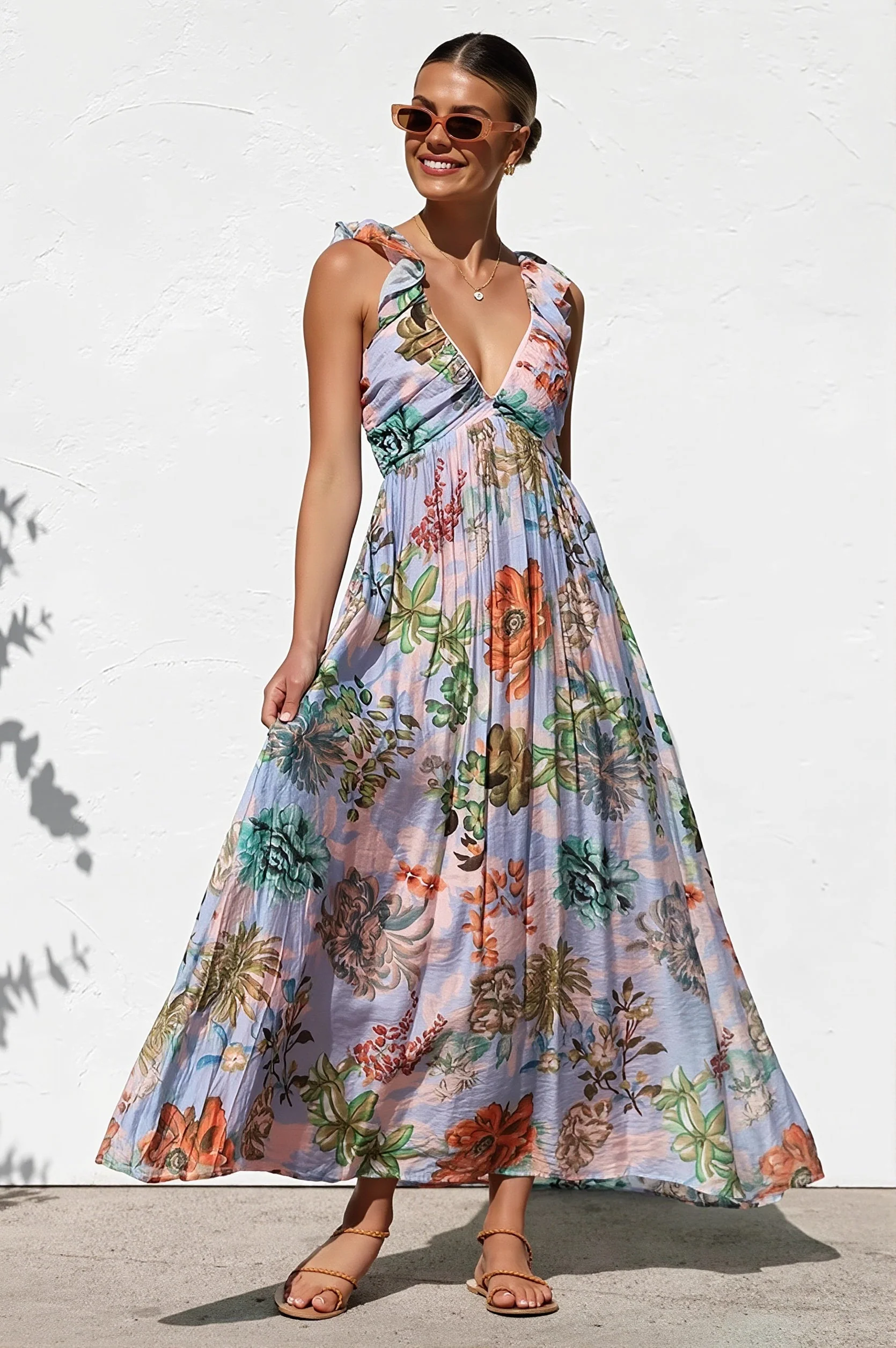 V Neck Swing Print Cami Maxi Dress - Image 4
