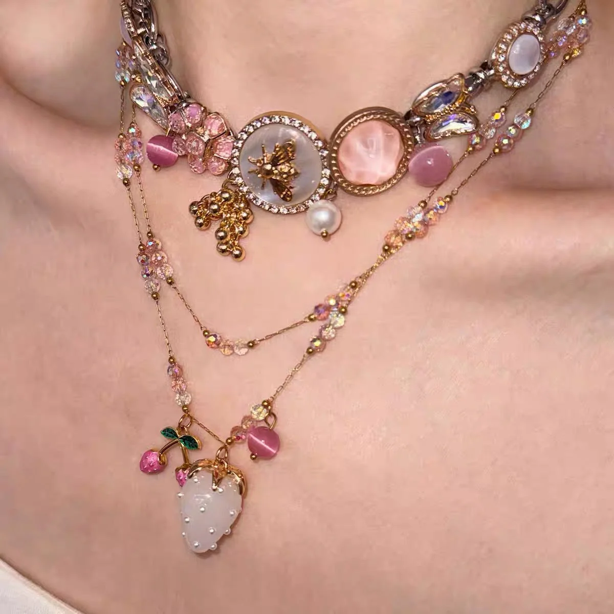 Vintage Gem Beaded Stackable NeckLace
