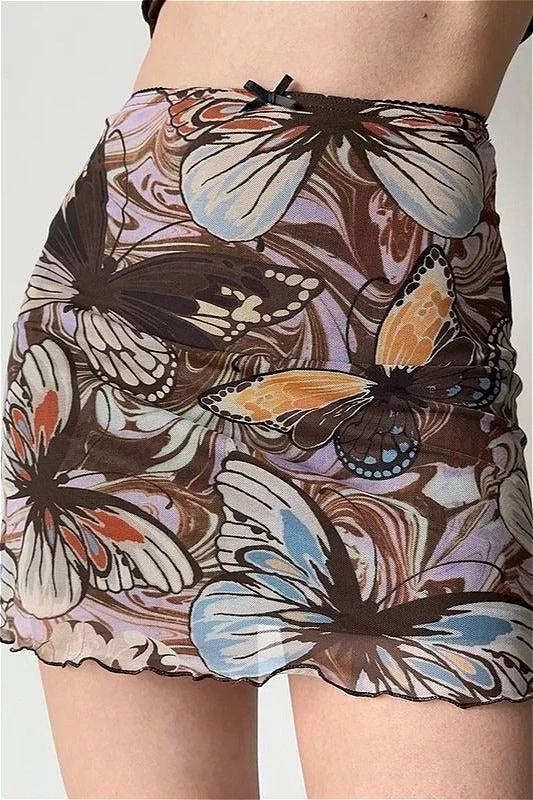 Vintage Printed Mesh Bodycon Mini Skirt - Image 3