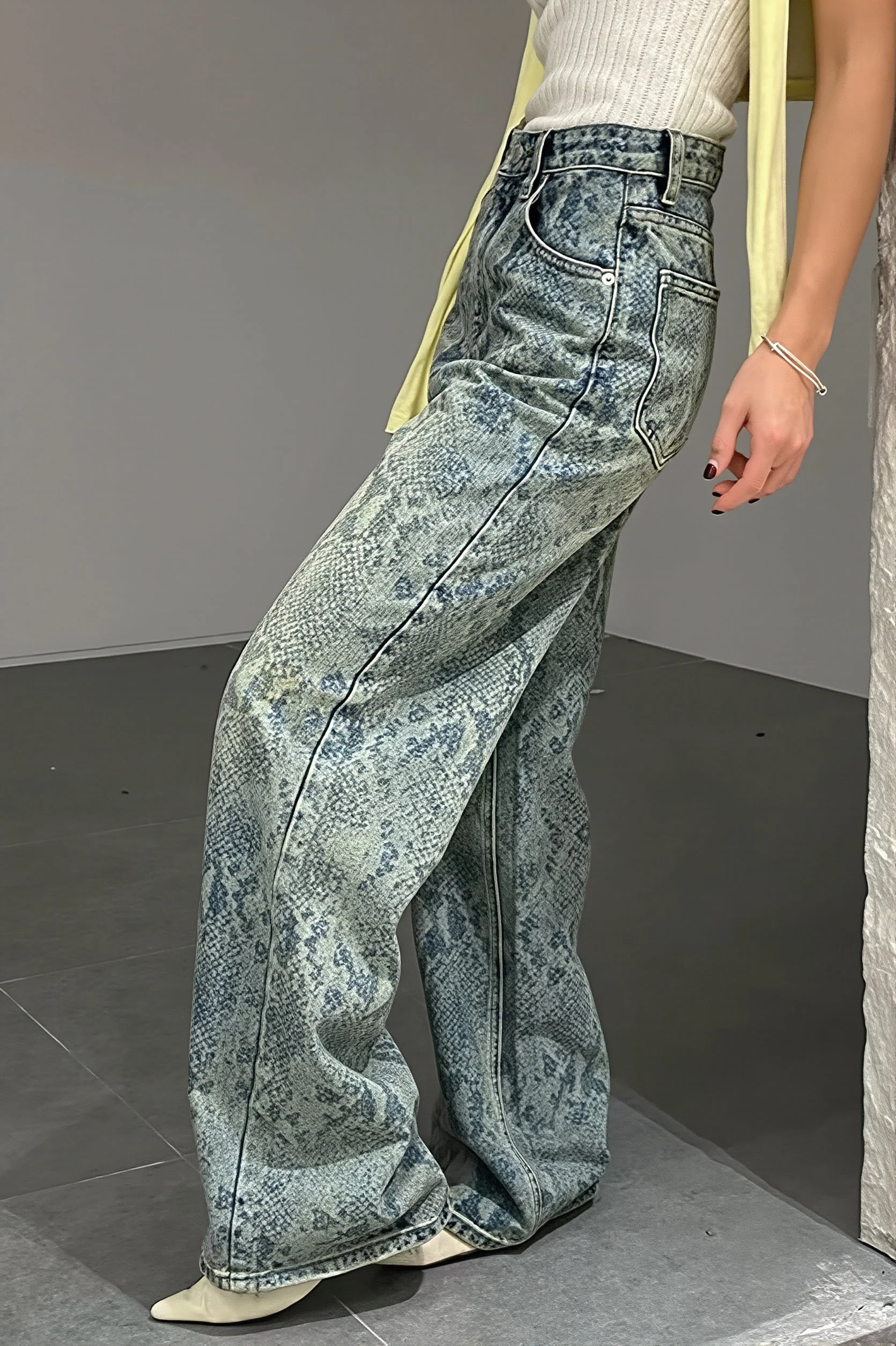 Washed Snake Print Straight Jeans - Image 3