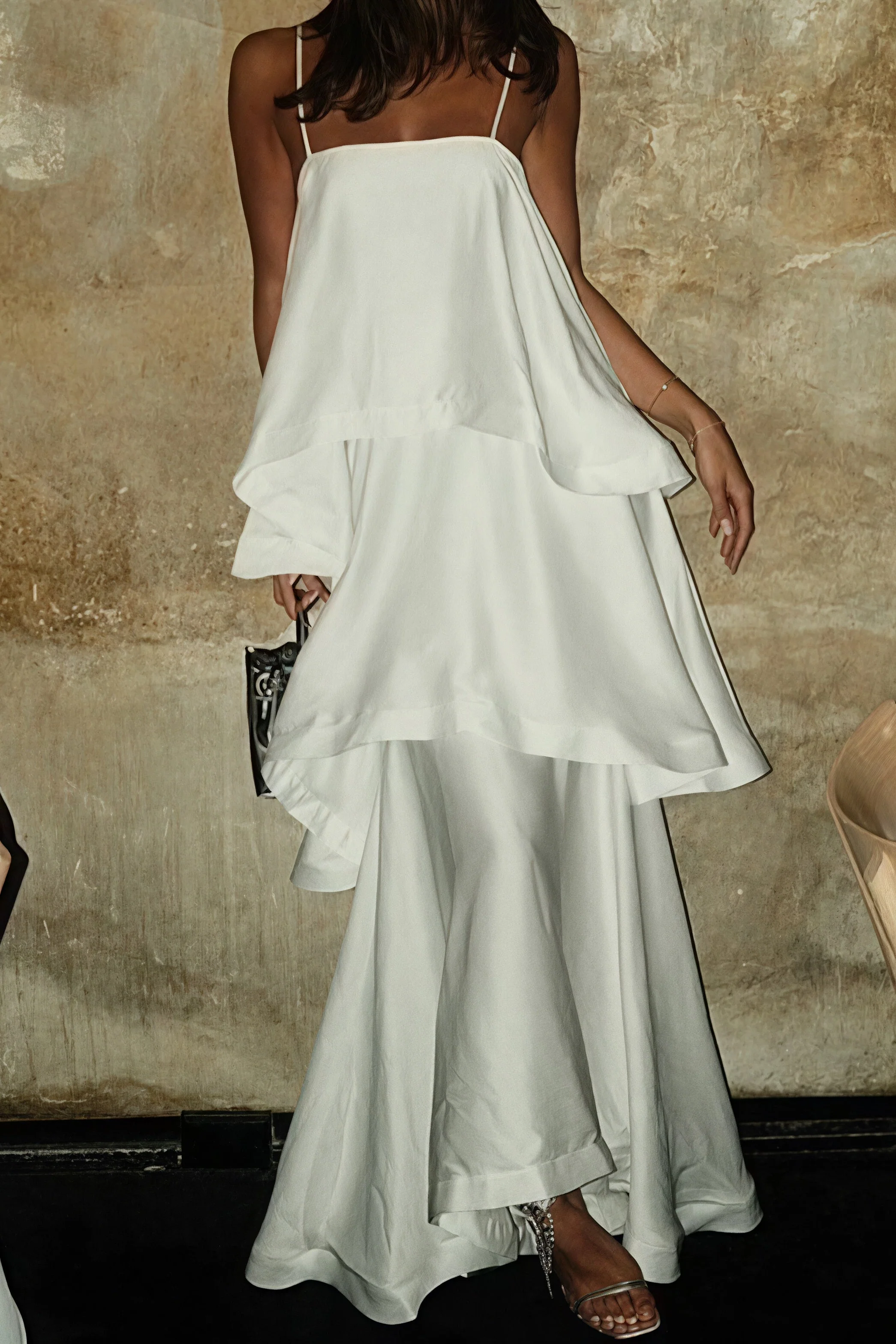 White Flowy Cami Tiered Maxi Dress - Image 3
