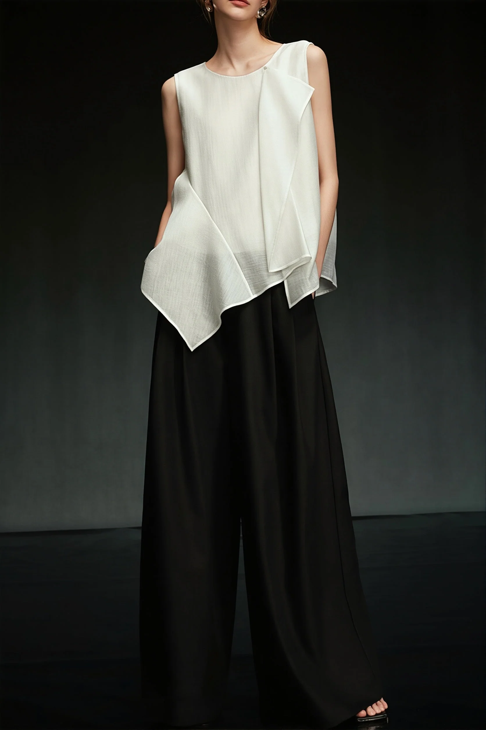 White Irregular Ruffle Sleeveless Blouse - Image 5