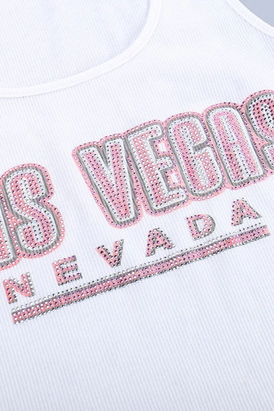White Print Rhinestone Tank Top - Image 6