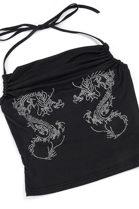 Y2K Drape Dragon Print Halter Top - Image 6
