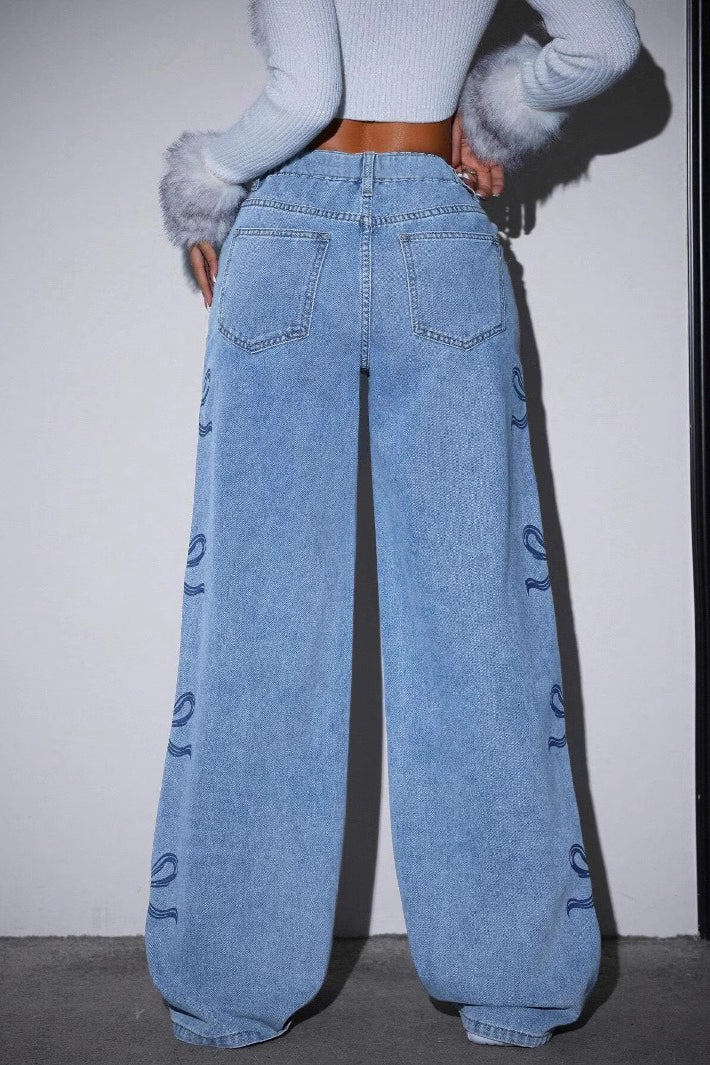 Y2K High Waist Bow Print Jeans - Image 4