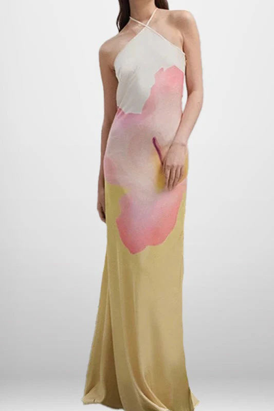 Floral Print Backless Bodycon Maxi Dress