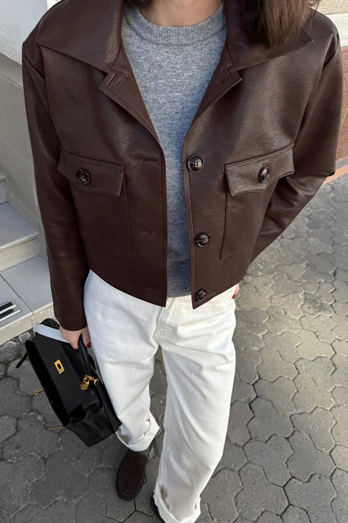 Loose Fit Retro Leather Jacket - Image 3
