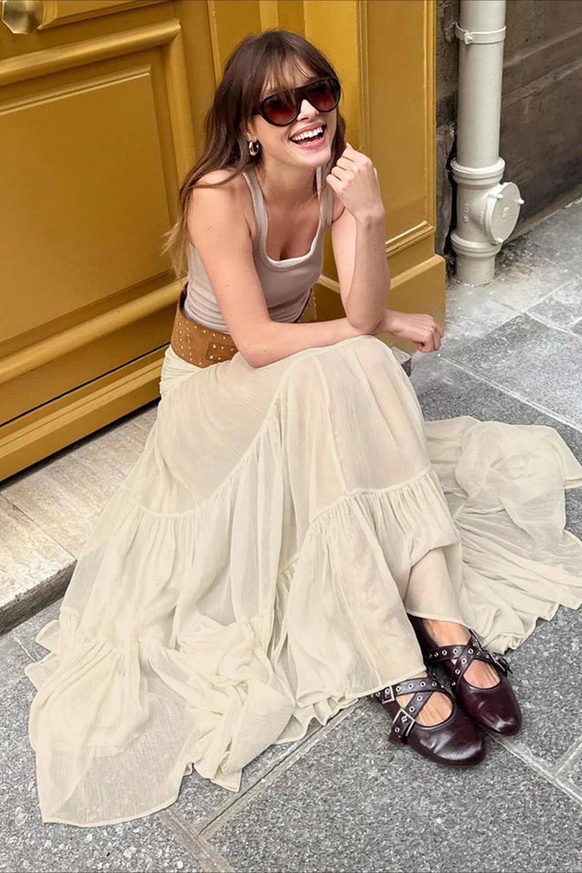 Elastic Waist Ruching A-Line Skirt