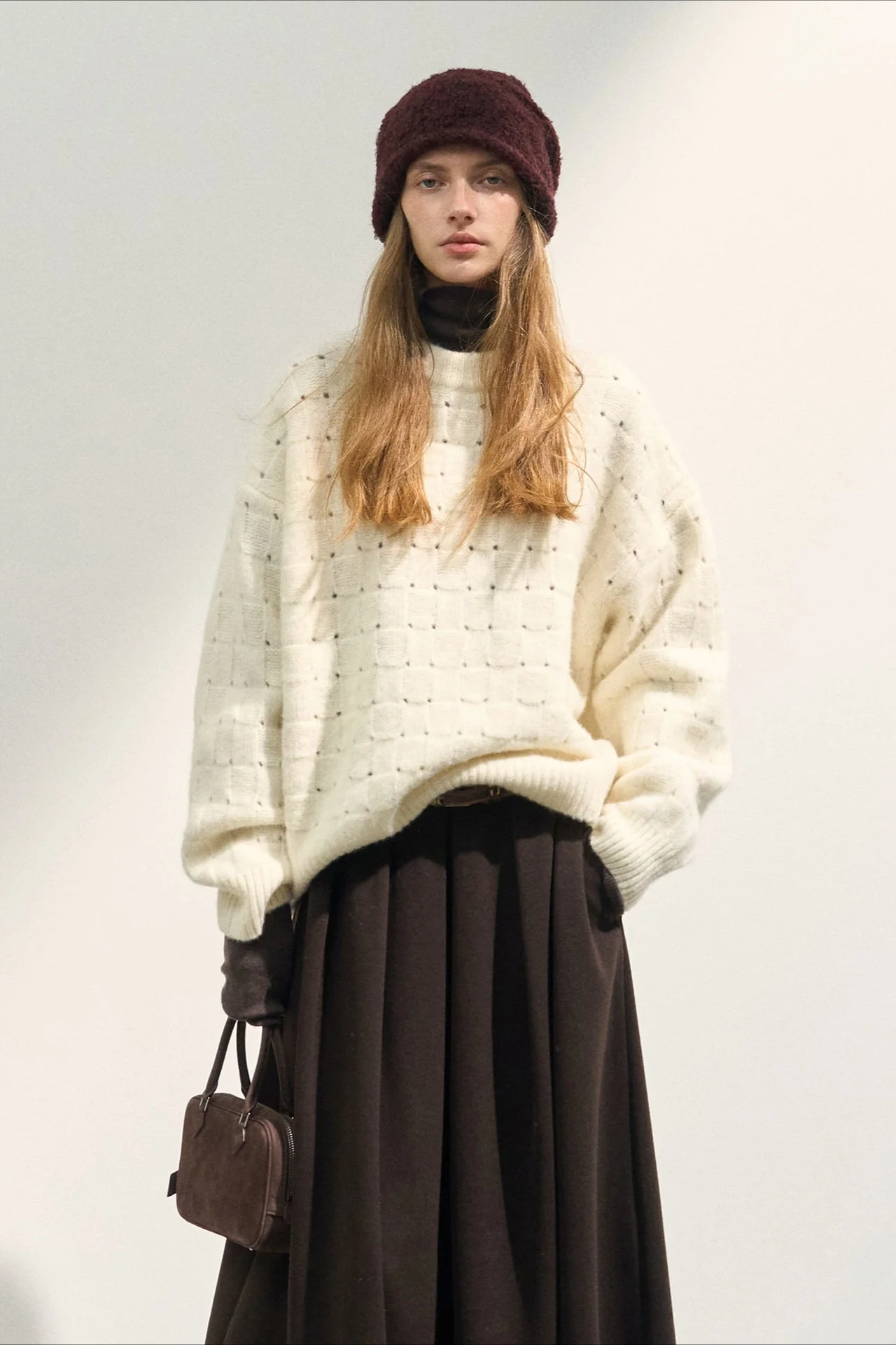 Loose Fit Crew Neck Wool Blend Knit Sweater