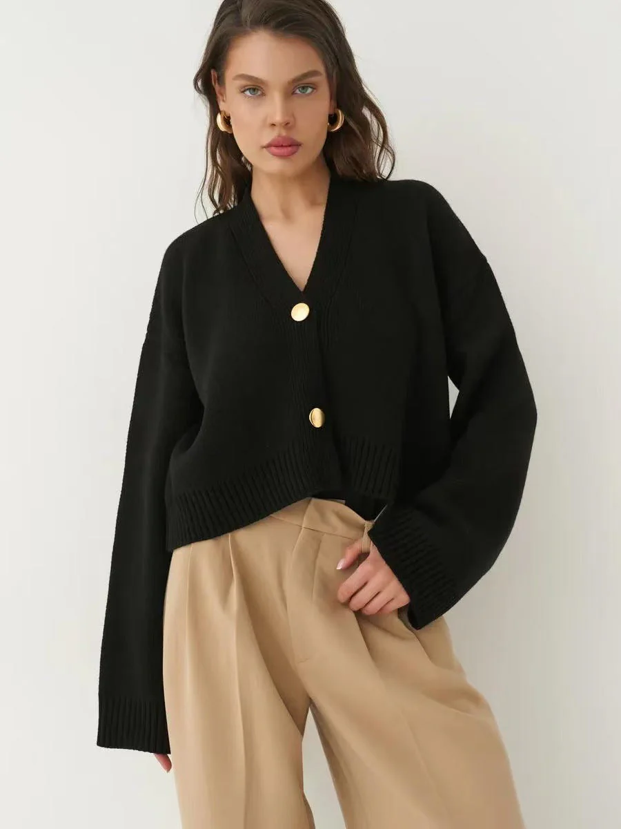 Custom Solid Color V-Neck Loose Knit Cardigan - Image 6