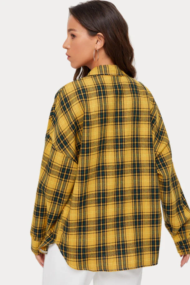Plaid Stand Collar Button Shirt  Blouse - Image 19