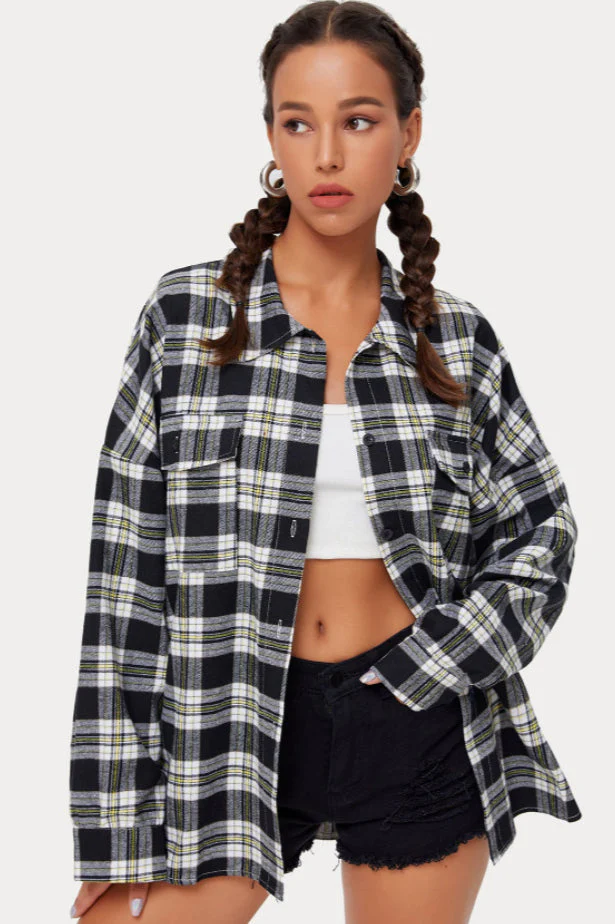 Plaid Stand Collar Button Shirt  Blouse - Image 22