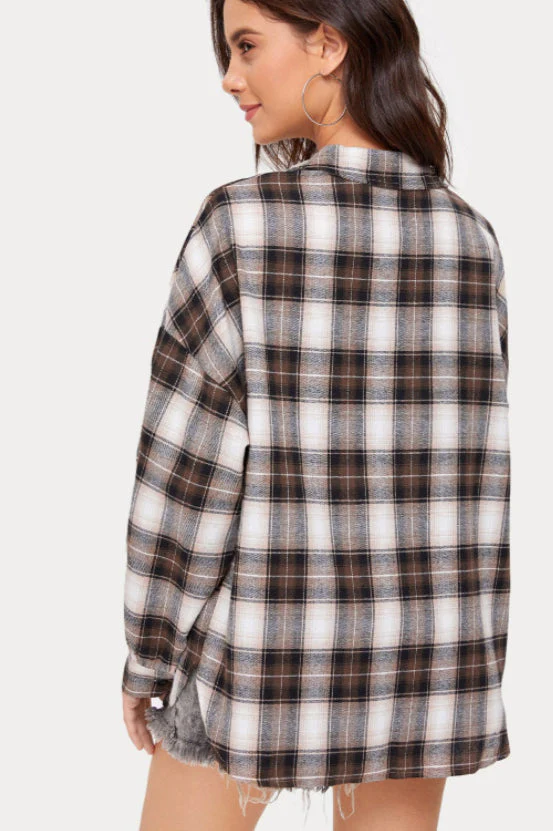 Plaid Stand Collar Button Shirt  Blouse - Image 33