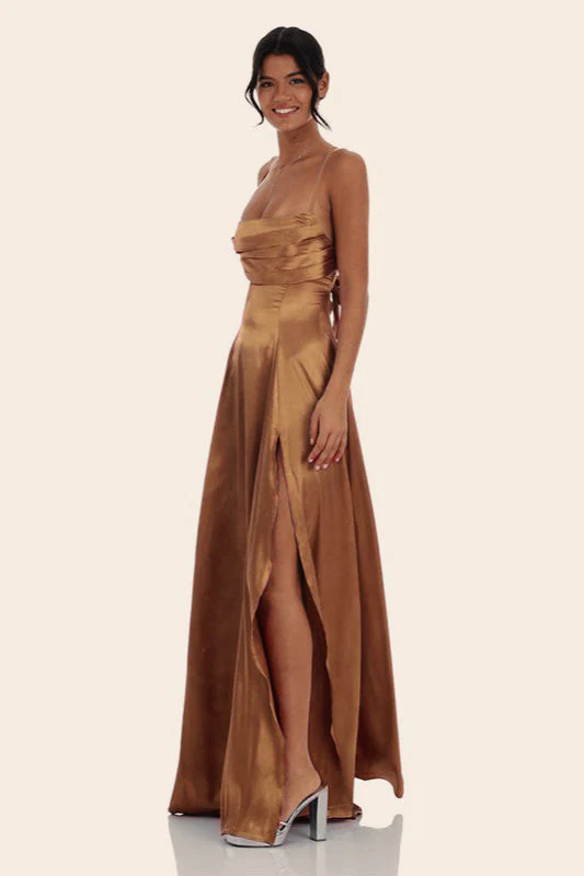 Satin Square Neck High Split Bodycon Party Dress - Image 10