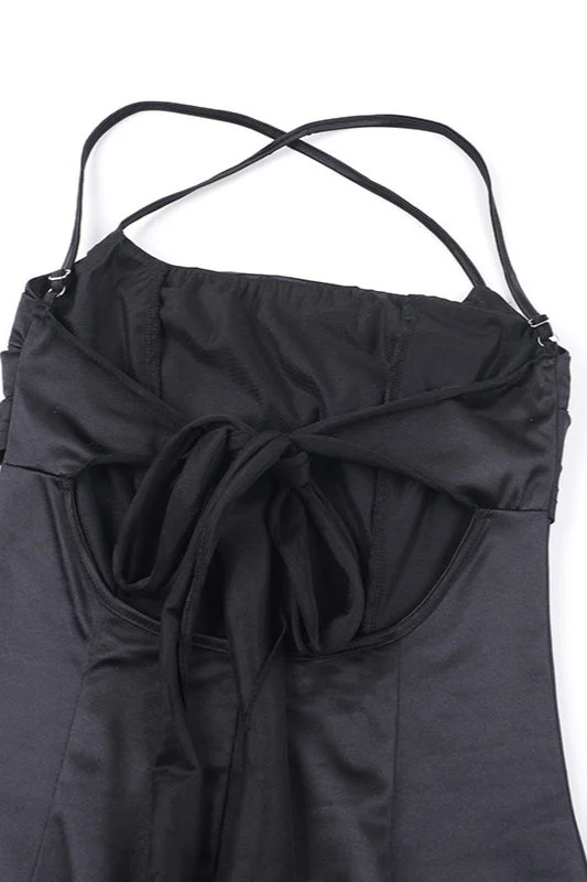 Satin Square Neck High Split Bodycon Party Dress - Image 3