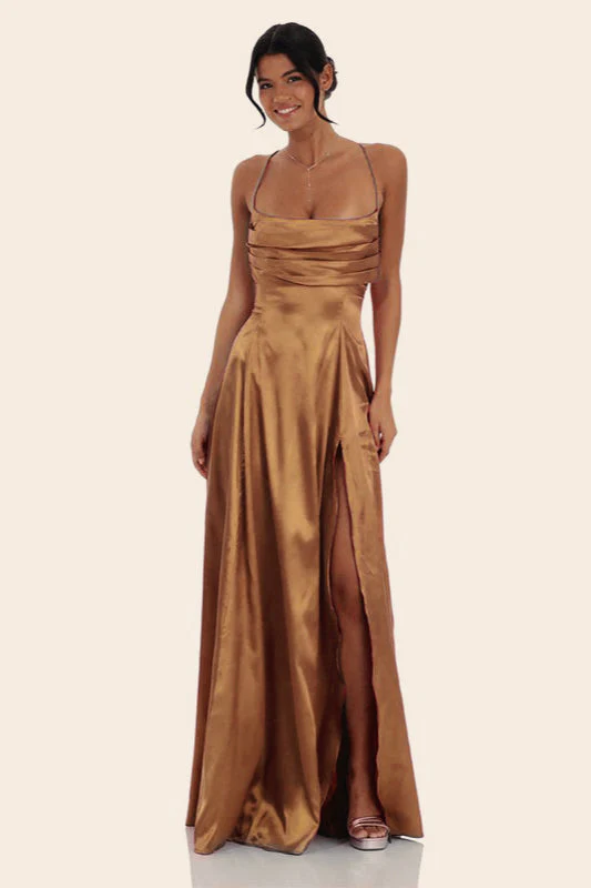 Satin Square Neck High Split Bodycon Party Dress - Image 8