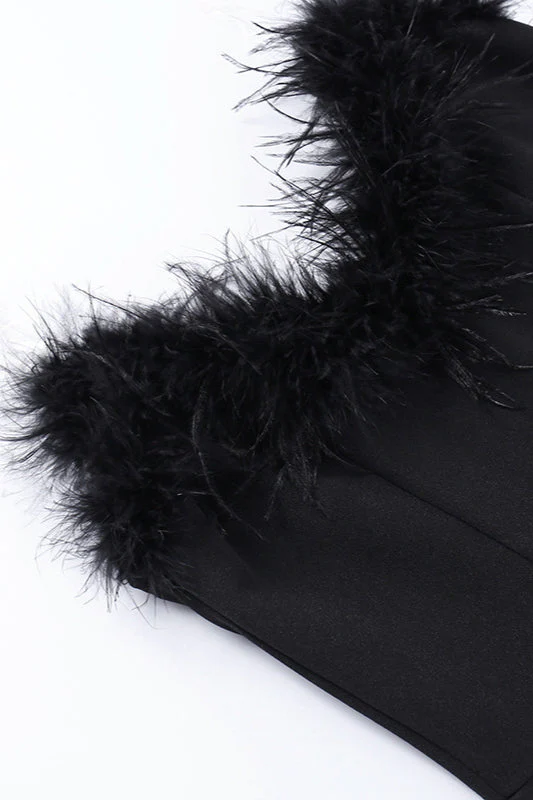 Strapless V-Neck Feathered Mermaid Party Dress - Image 11