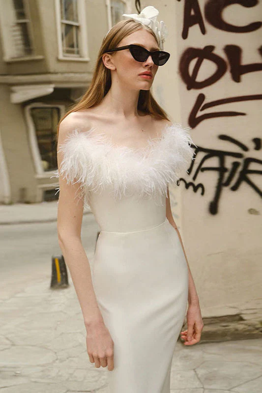 Strapless V-Neck Feathered Mermaid Party Dress - Image 7