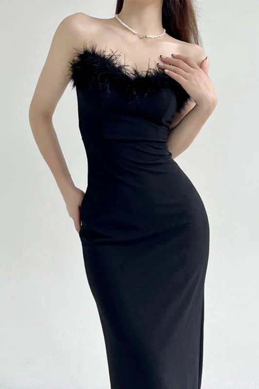 Strapless V-Neck Feathered Mermaid Party Dress - Image 8