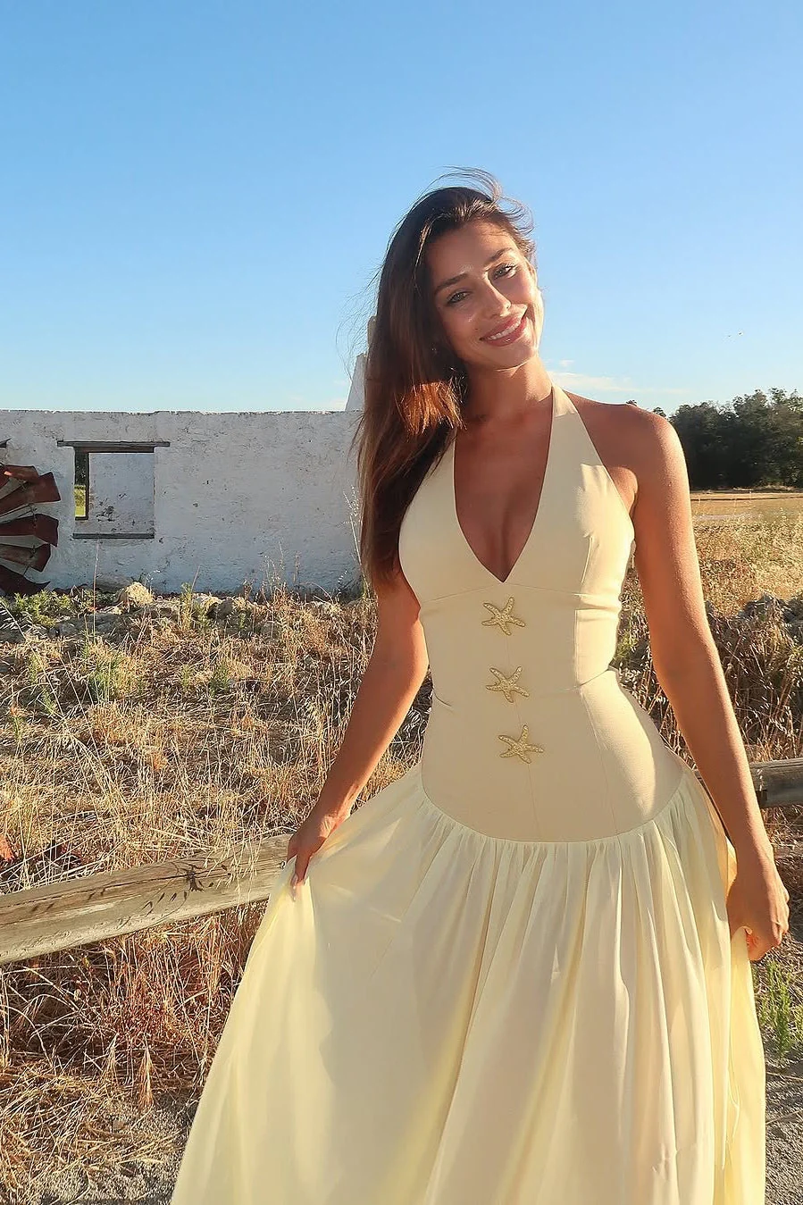 Tie Neck Deep V Bodycon Maxi Dress
