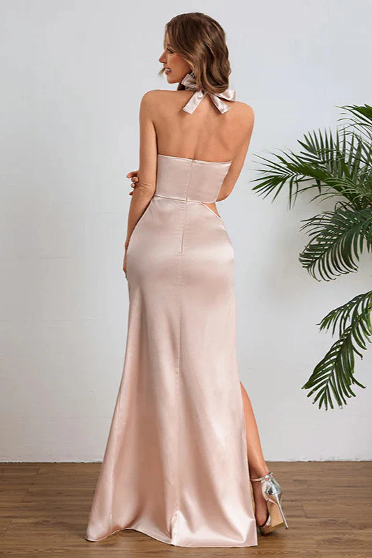 Halter Neck Hollow Out Split Maxi Dress - Image 5