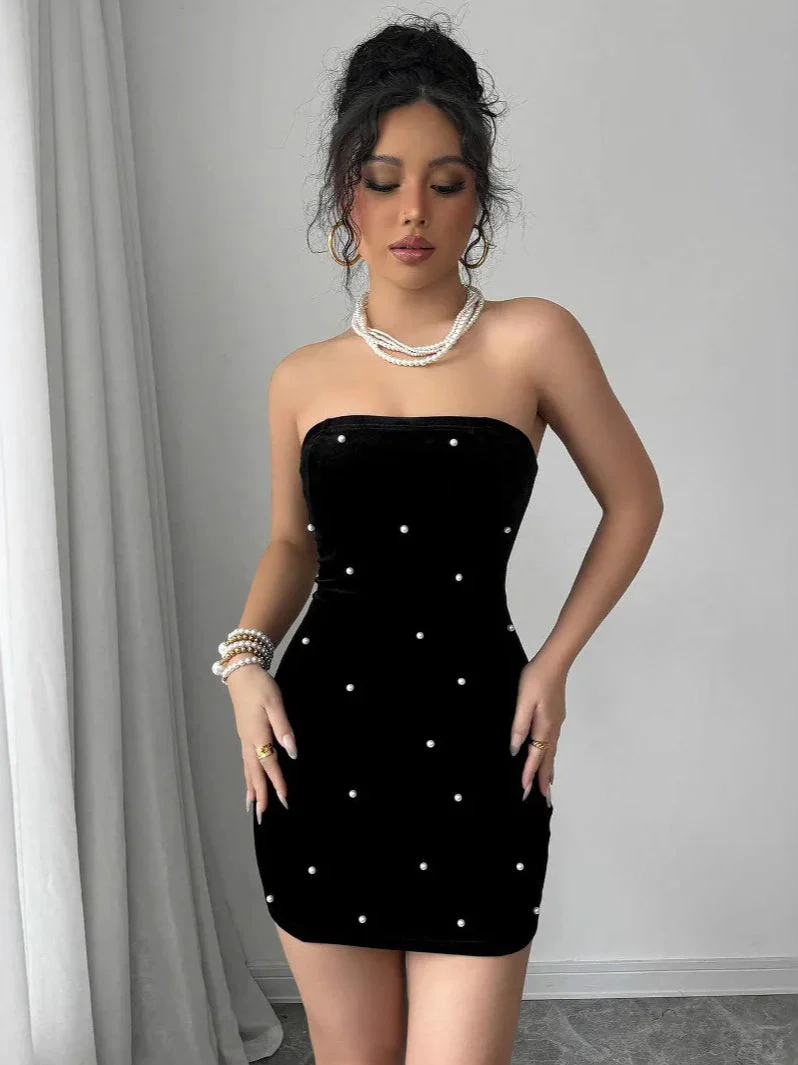 Pearl Velvet Party Evening Party Dress