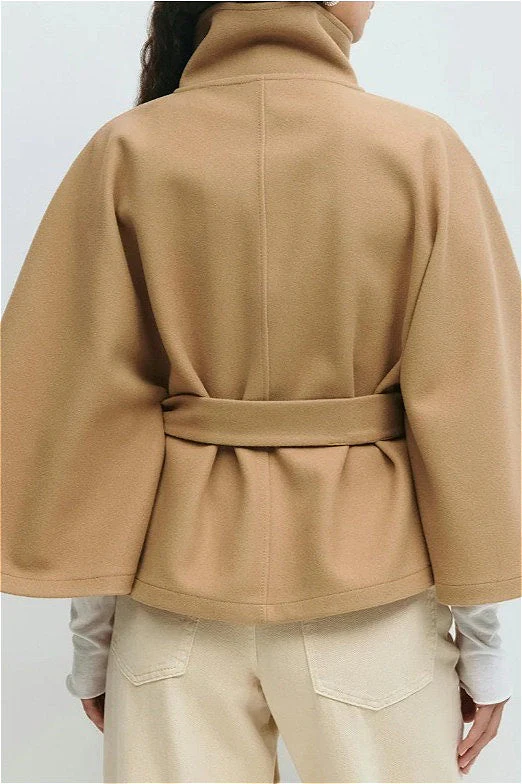 Button Up Stand Collar Cape Coat - Image 2