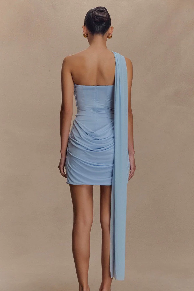 Strapless Ruched Bow Tie Mini Dress - Image 4