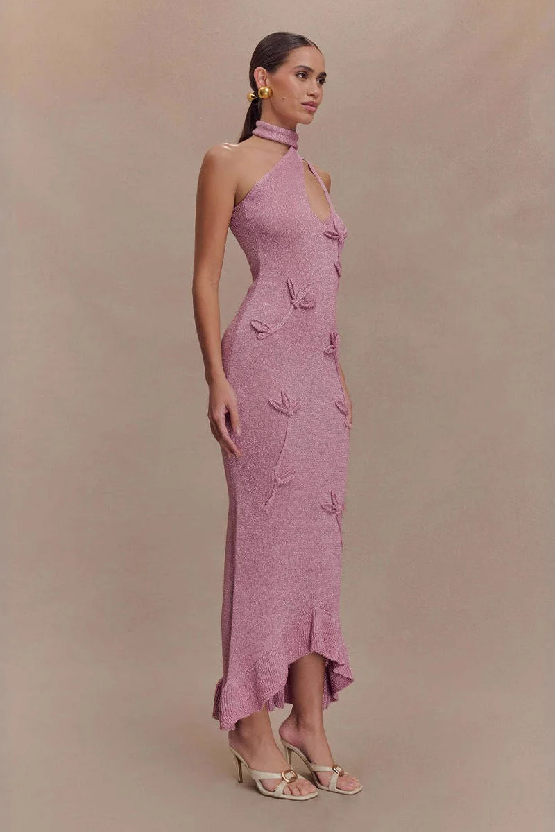 Knit Floral Ruffle Maxi Dress