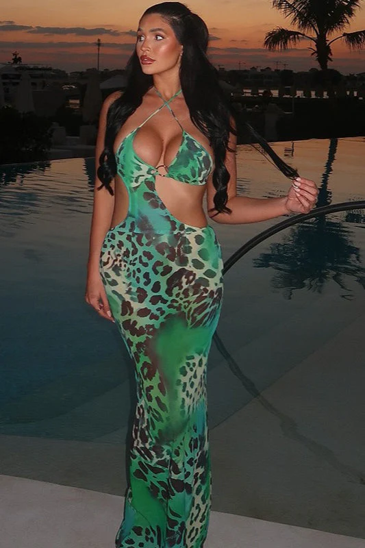 Floral Hollow Backless Tie Bodycon Maxi Dress