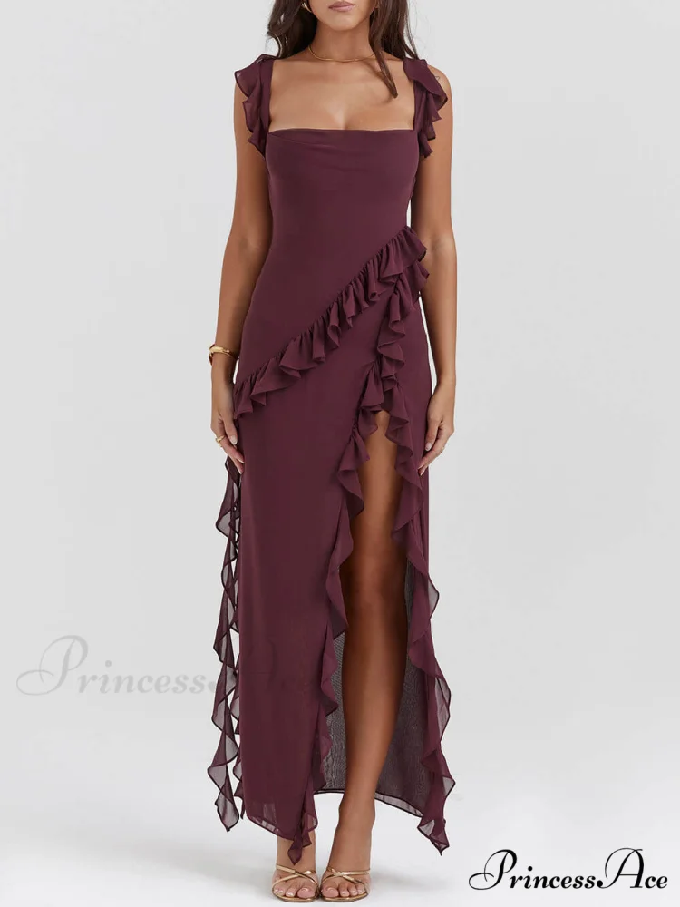 Mulberry Ruffle Stylish Maxi Dress - Image 2