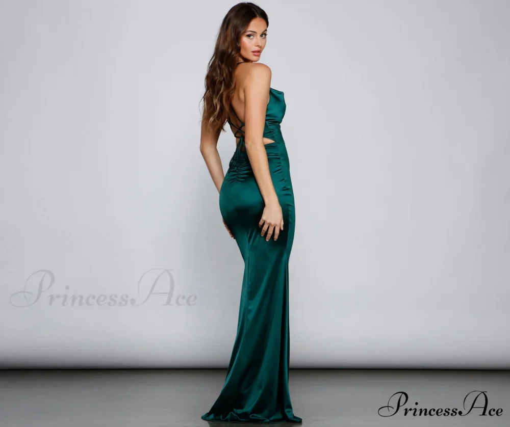 Selena Ruched Stylish Satin Mermaid Dress - Image 2