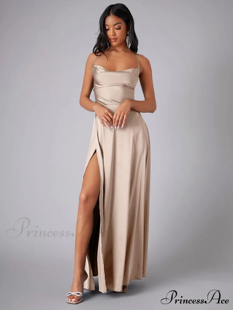 Lola High Stylish Slit Satin Dress - Image 3