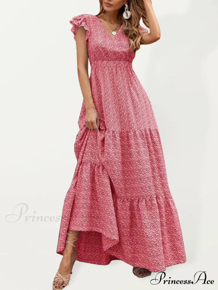 and swing long print skirt women's Spring V-neck large with floral design