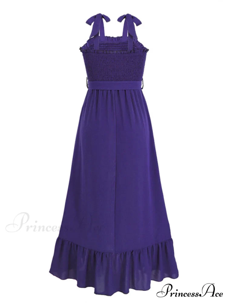 Tie Smock Solid Color Shoulder Slit Ruffle Midi for Gown Women - Image 16