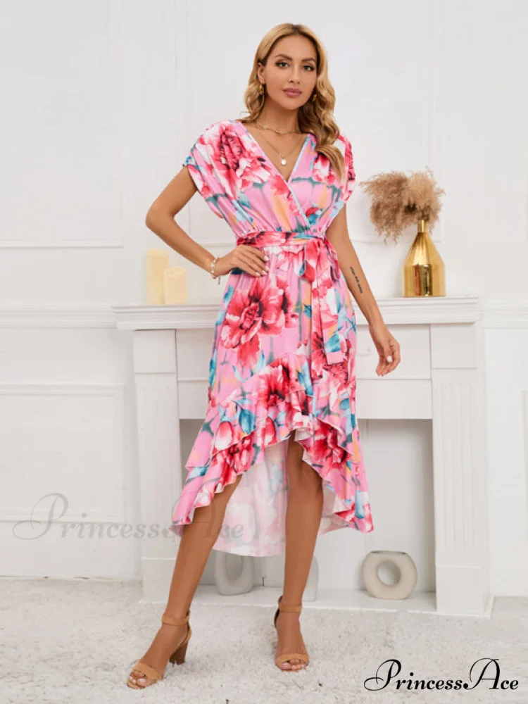 Gown Flowered for Front Wrap Design Midi Women - Image 3