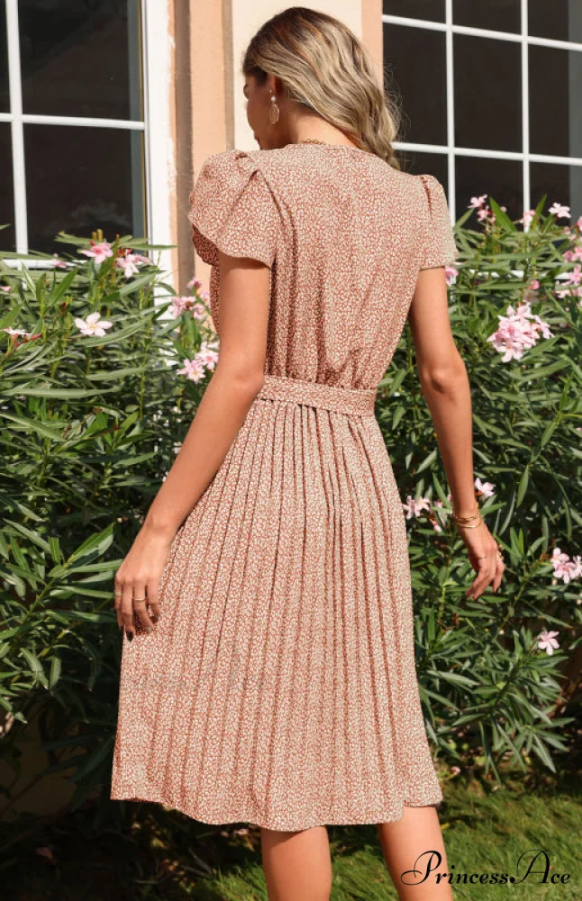 Patterned V-neck Folded for Gown Skirt Women - Image 3